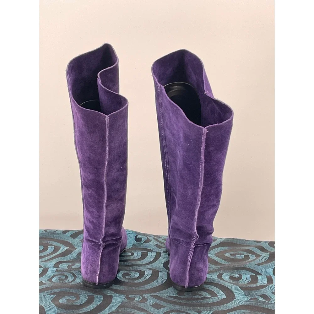 Vintage Palmetto's Purple Suede Knee High Slouch Boots Flat heel Italy Est 7.5-8